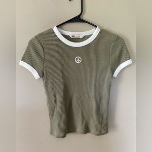 Peace Sign Waffle Baby Tee Y2K